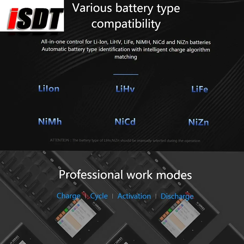 ISDT N8 18W/ N16 36W/ N24 48W 5-12V AA AAA Battery Charger DC Smart Battery Charger For Li-lon LiHv Ni-MH Ni-Cd LiFePO4 Battery