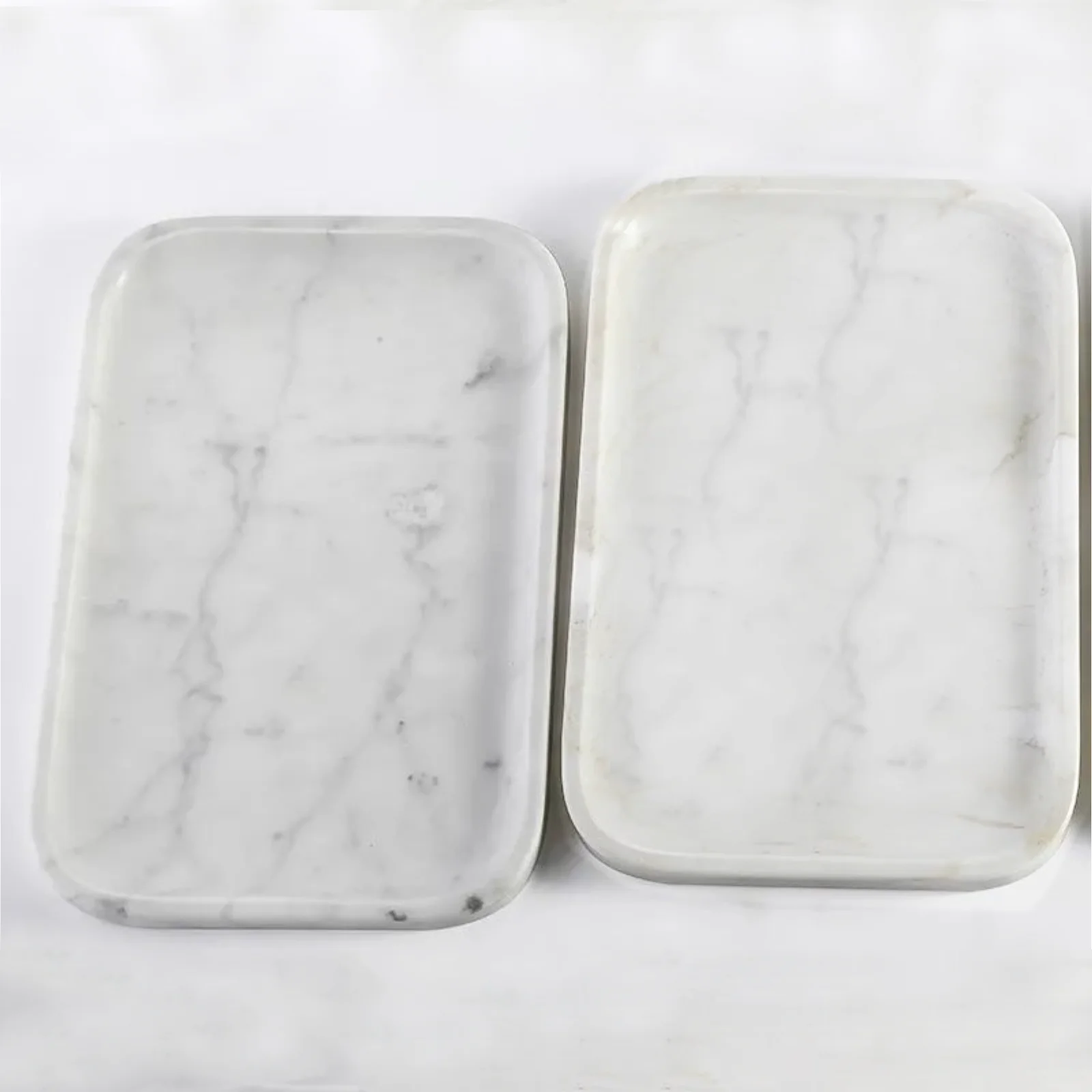 صينية رخامية، صواني من الحجر الطبيعي 100% للزينة، تخزين للحمام والمطبخ والعطور ومستحضرات التجميل والقهوة والمجوهرات طبق مستطيل
