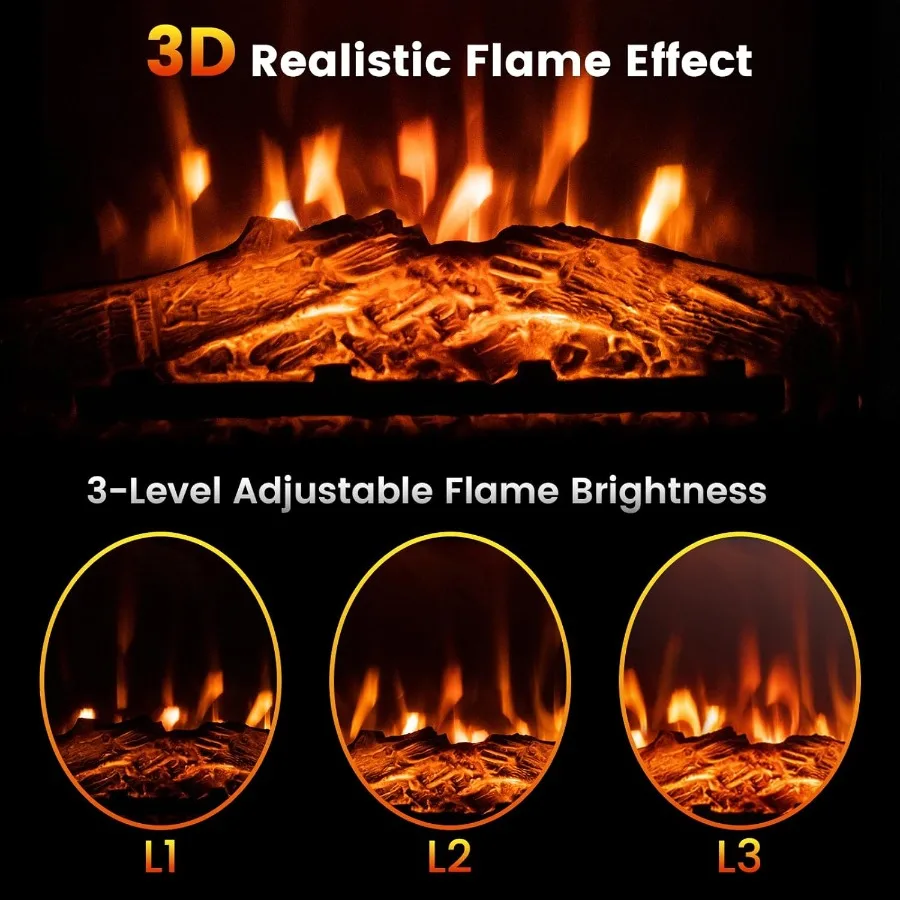 Chimenea eléctrica independiente con repisa para sala de estar o dormitorio, calefacción, salida de potencia de 1400W, operación de Control remoto Adju