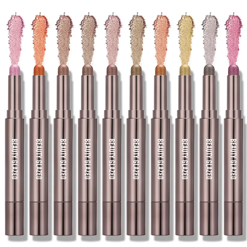10 Color Double Ended Eye Shadow Stick With Sponge Brush Pearlescent Lasting Eyeshadow Pen Contouring Portable Makeup Cosmetics