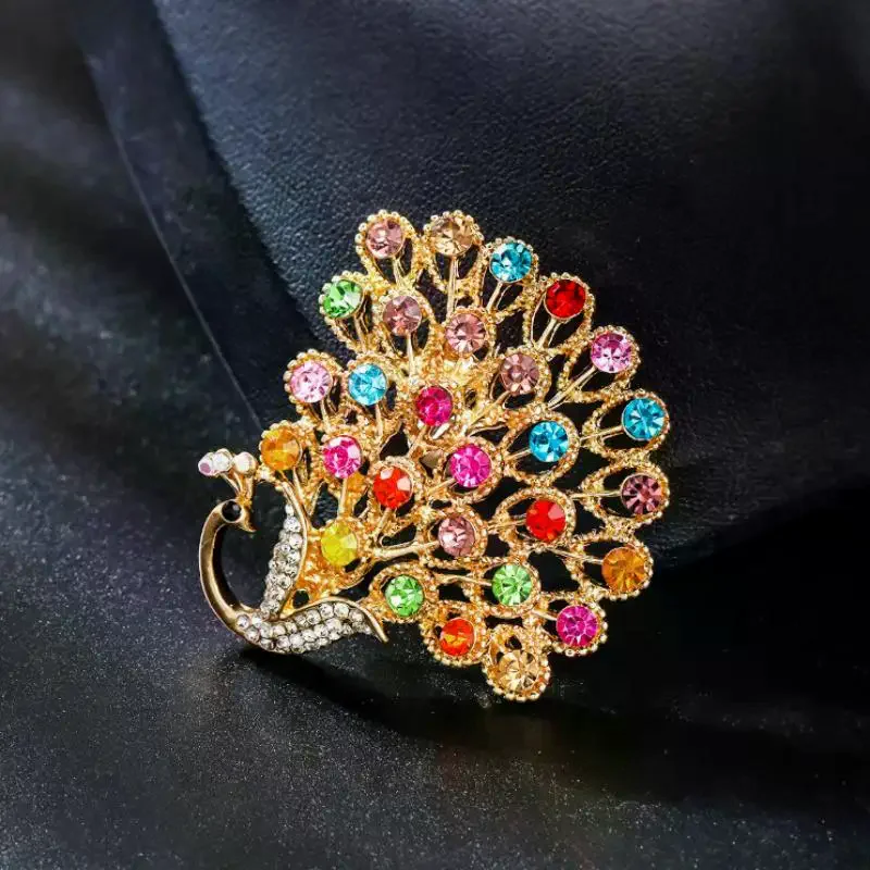 Fashion Colorful Rhinestone Peacock Brooch For Women Clothing Coat Jewelry Accessries Gifts