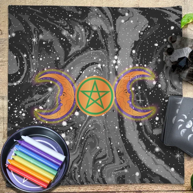 Sun Moon Star Spiritual Tarot Tablecloth Pentacle Altar Cloth Pagan Witchcraft Divination Astrology Oracle Cards Pads 3 Size