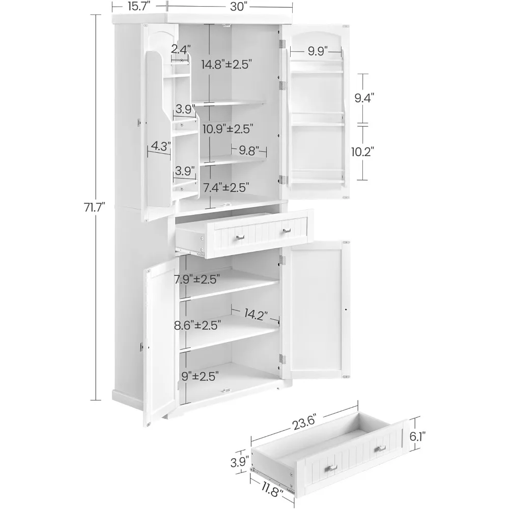 Storage Cabinet, Independent High Cabinet Storage Cabinet with Drawers, 2 Cabinets, 4 Adjustable Shelves, 6 Door Shelves