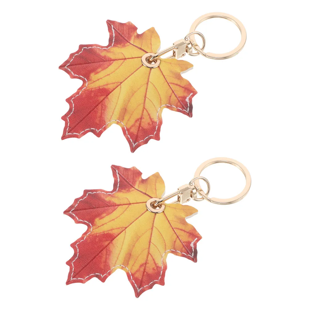 2Pcs Cute Parrot Leaf Keychain Design PU Key Cover Access Card Protector Stylish Bag Pendant Charm