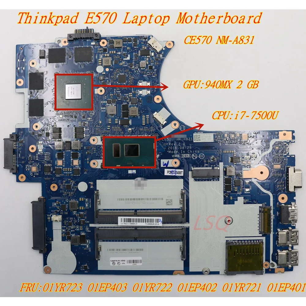 For Lenovo Thinkpad E570 E570C Laptop Independent Graphics Motherboard i7-7500U 01YR723 01EP403 01YR722 01EP402 01YR721 01EP401