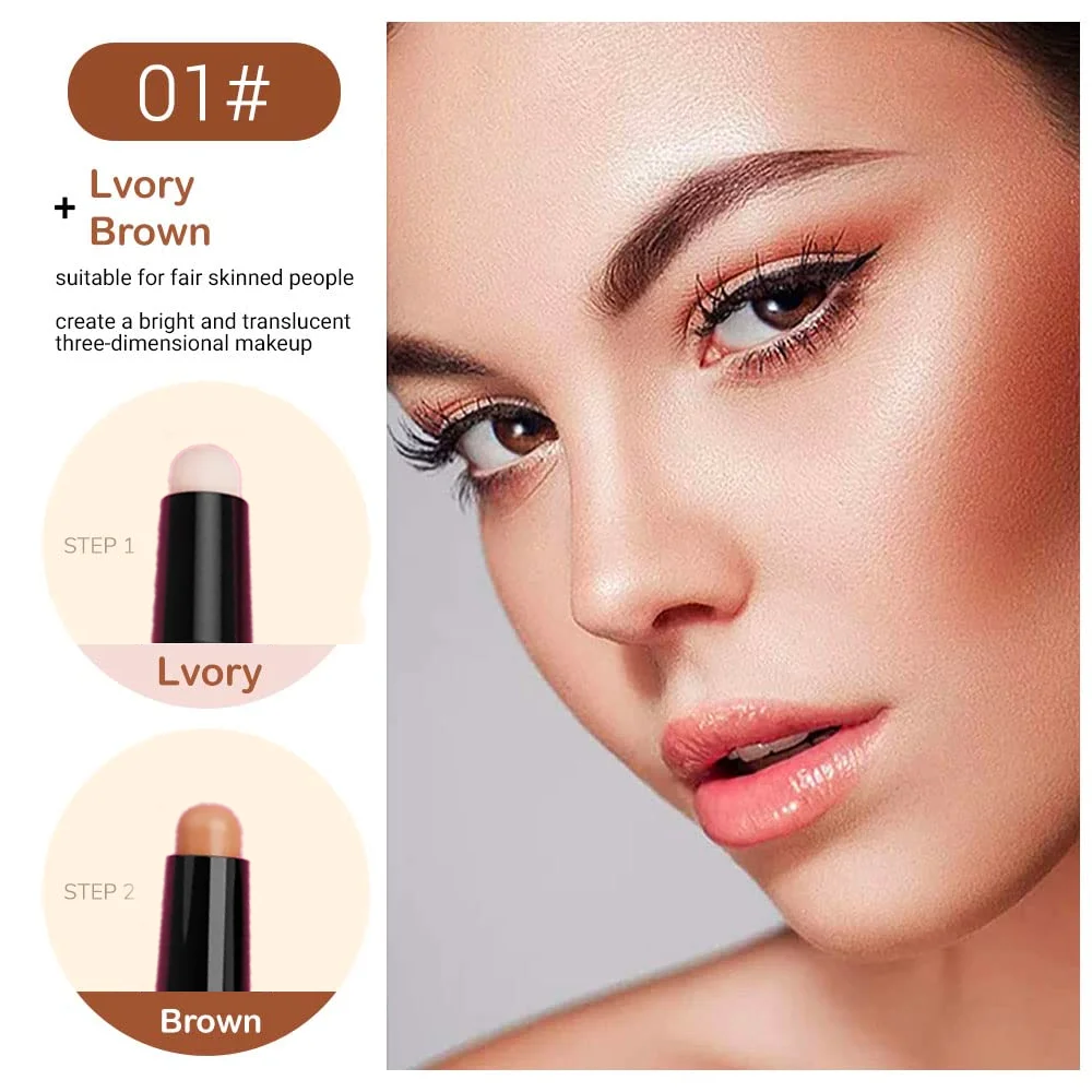 Bâton de contour double ton – Brighten & Concealent le maquillage multi-look, facile à appliquer, longue durée, imperméable pour Noël et hiver