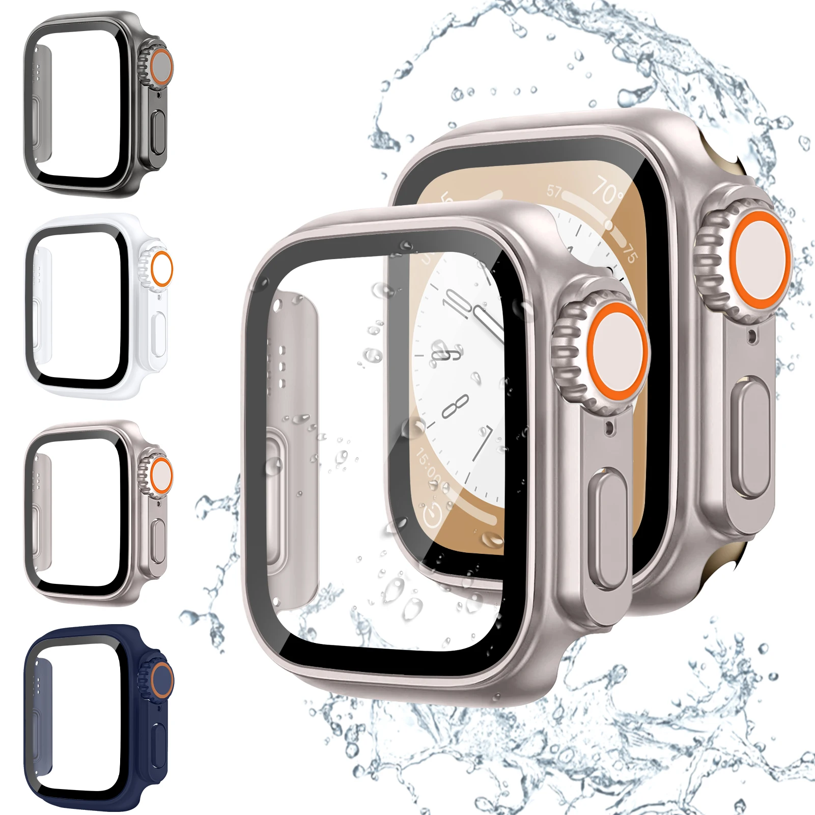 Case+Glass For Apple Watch 8 7 45mm 41mm Upgrade To Apple Watch Ultra 49mm Screen Protector PC Cover For iwatch se 6 5 40mm 44mm