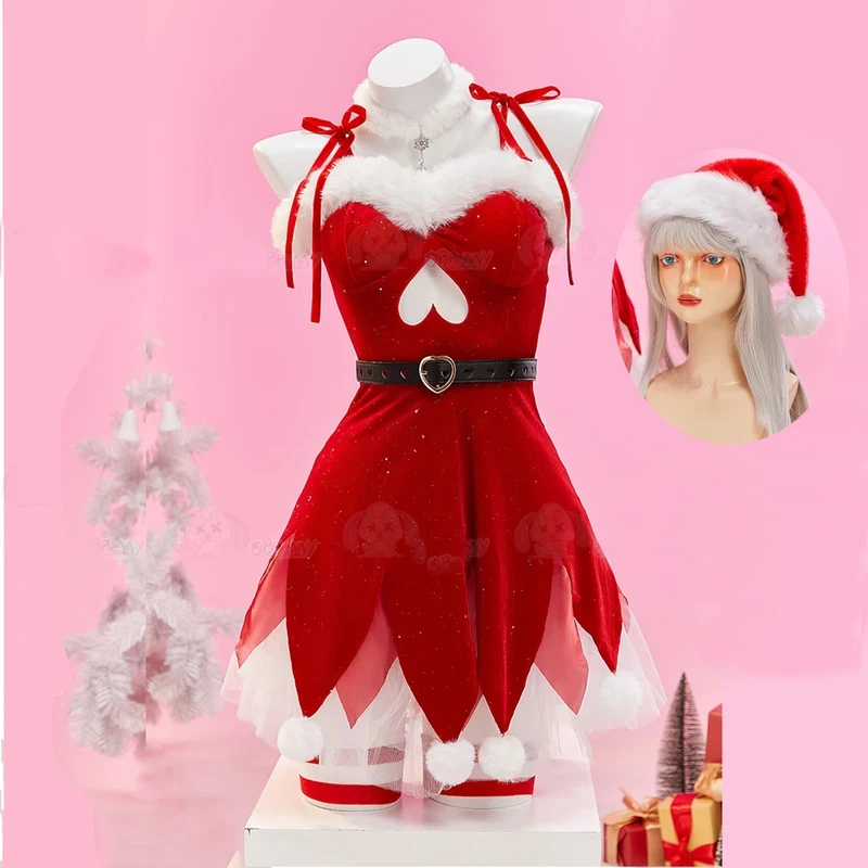 

Adult Cosplay Costume Women Sexy Plush Sling Dress Hat Socks Cute Christmas Suit Santa Claus Party Uniformf5