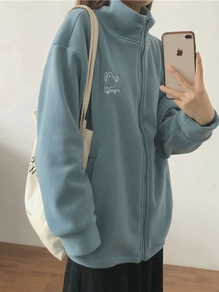 2025 Autumn Winter New Women's Polar Fleece Sweatshirt Jacket Lamb Wool Lined Sweatshirt Warm Zip Cardigan Outerwear