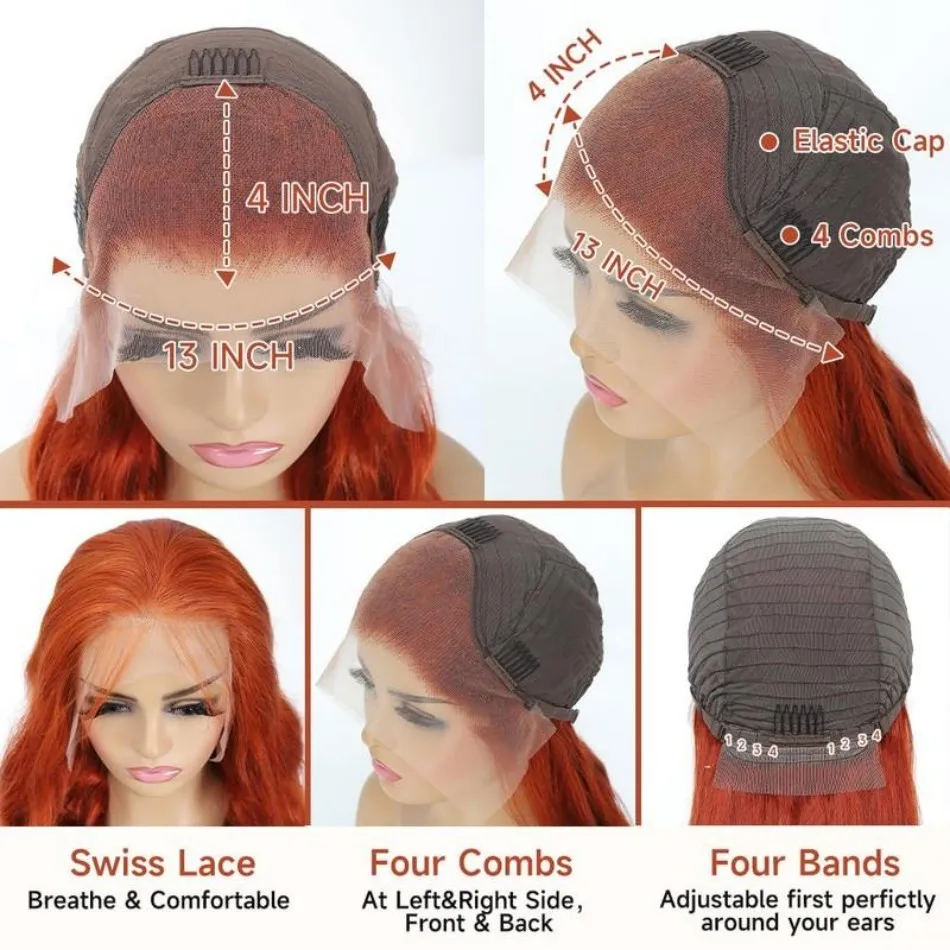 Ginger Human Hair Wigs Deep Wave Frontal Wig 13X6 Human Hair 250 Density 30 Inch #350 Colored 13X4 Lace Front Wig Brazilian Wigs For Women image 8