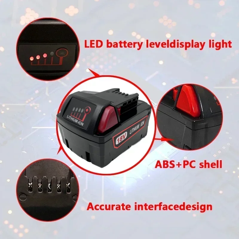 Voor Milwaukee M18 Batterij Voor Elektrisch Gereedschap, Oplader, Br, Xc, 18V, 6000Mah 9800Mah 12800Mah M18b5, 48-11-1860, Ingebouwde 18650 Batterij