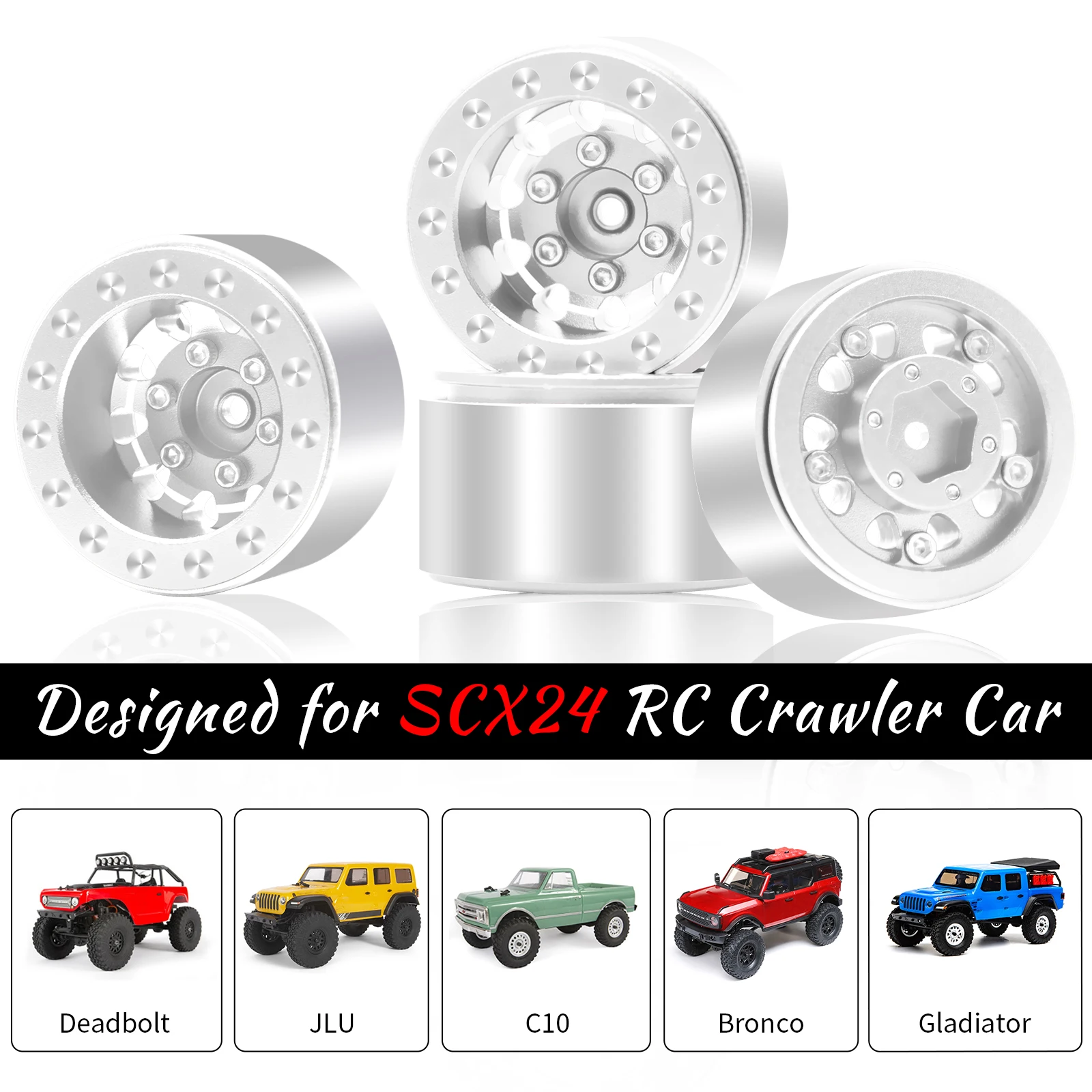 

OGRC 1.0in Deep Dish Wheels Rims Negative Offset Wheels Hubs for SCX24 C10 Deadbolt JLU Gladiator Bronco 1/24 RC Crawler Car