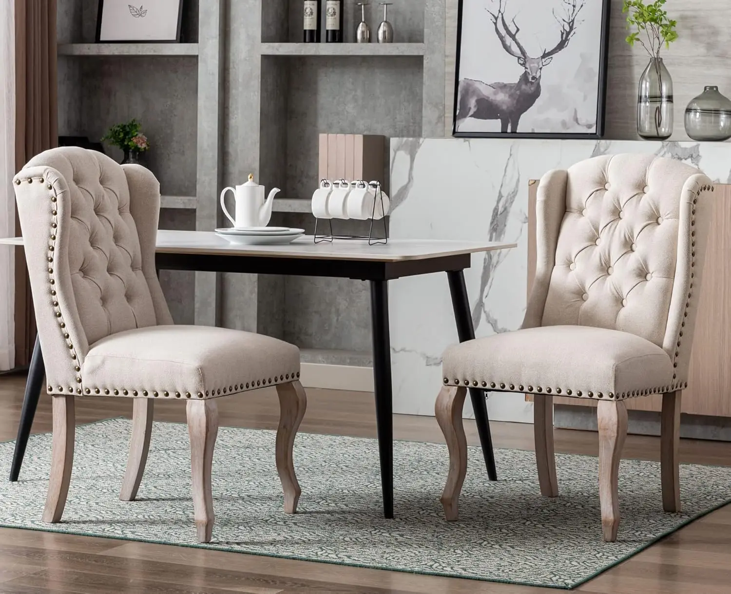 

Dining Chairs Set of 2 for Kitchen and Dining Room Farmhouse Fabric Tufted Accent Chairs for Living Room, Cream