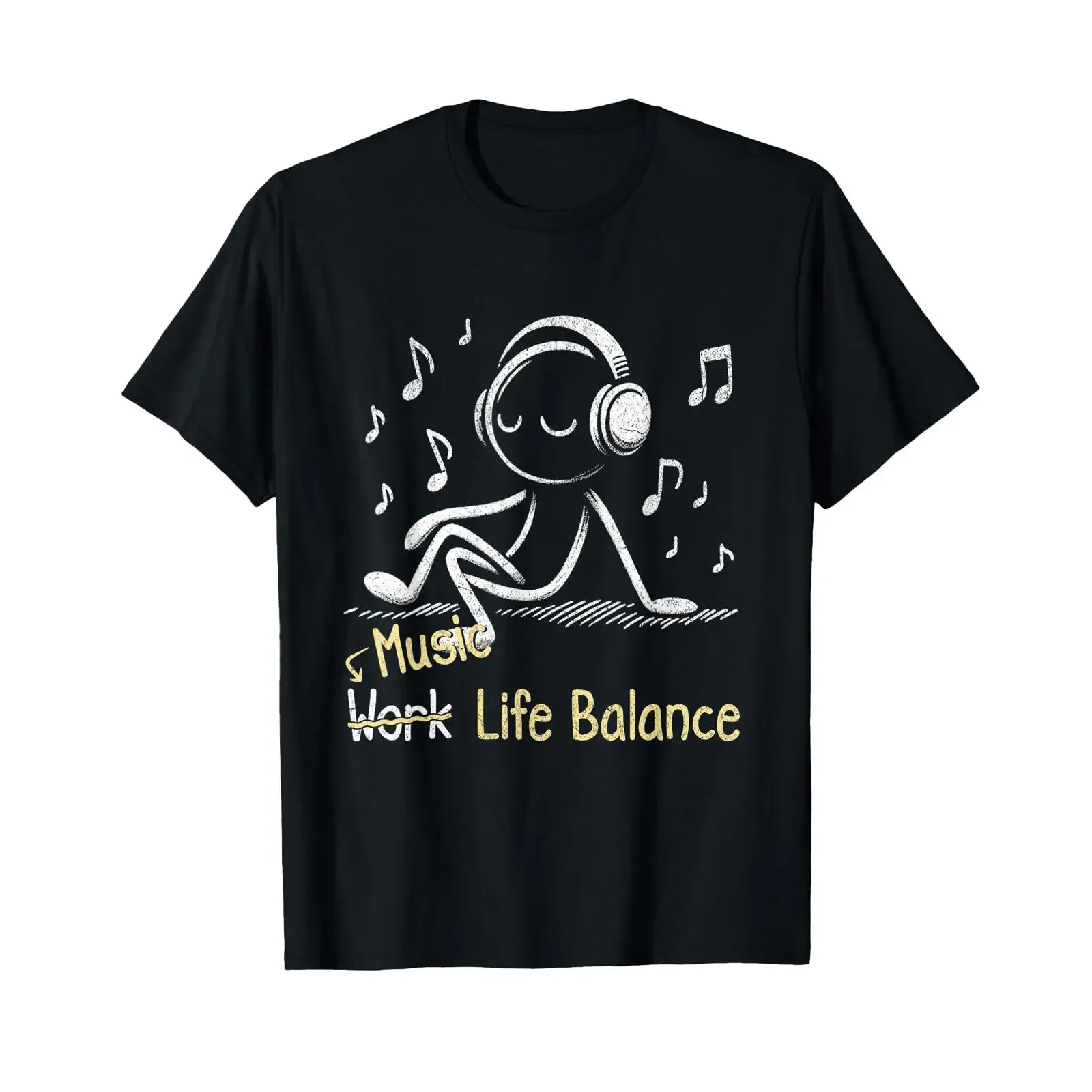 Music Life Balance T Shirt black vintage Washed streetwear Soft Comfortable graphic Breathable Unisex Versatile fashion