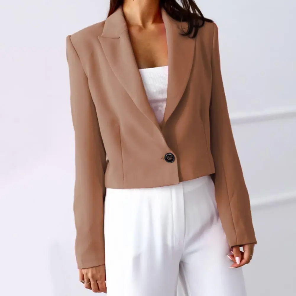 Chic Short Women Blazer Lady Single Button Lapel Short Type Women Office Blazer Elegant Office Short Coat Office Blazer Cardigan