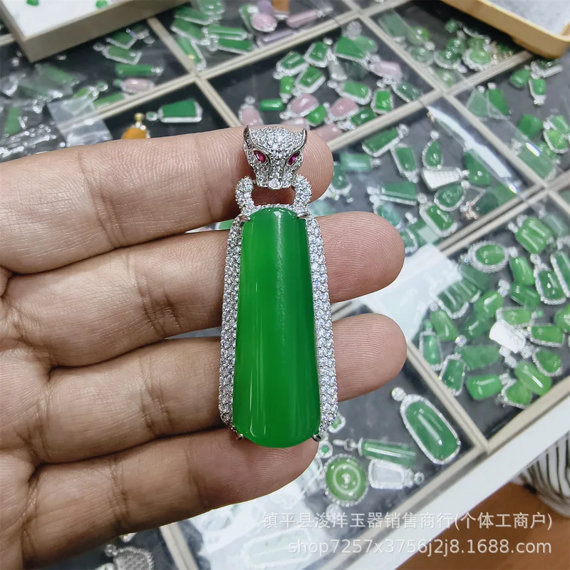 AIce Jade Green Chalcedony Pendant925Silver-plated pendant with Burmese 