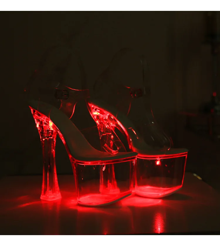 Tacones extremadamente altos de 17,5 CM, plataforma brillante, tacones claros, sandalias para discoteca para mujer, modelo de moda de PVC transparente, zapatos de pasarela