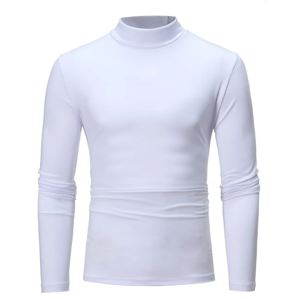 Pullover Thermal Underwear For Men Long Sleeve Top Basic Plain T-shirt Blouse Winter Fashion Half High Collar Mock Neck Interior