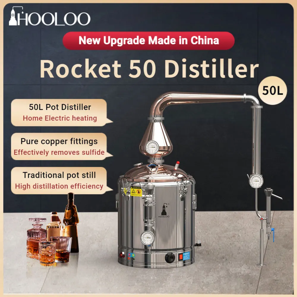HOOLOO RT50 المنزل المقطر التدفئة الكهربائية المياه تقطير الكحول المقطر النحاس لا تزال Moonshine جهاز ويسكي جين رم