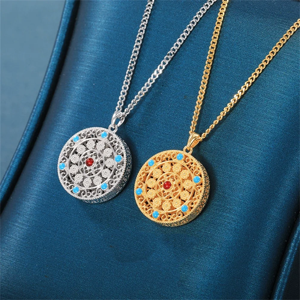 

Цепочка для свитера из стерлингового серебра 925 пробы, позолоченная подвеска Wushi в древнем стиле, унисекс с имитацией вьетнамского песка и золота