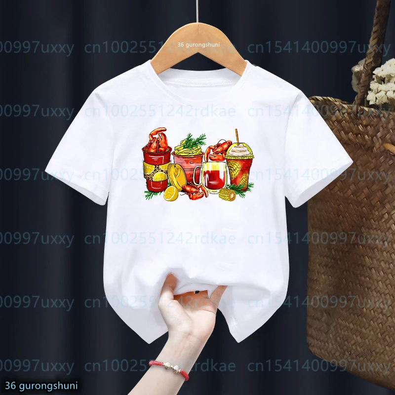 Camiseta con estampado gráfico de cangrejo y cerveza para niños, camiseta de moda para niñas, Ropa Universal Linda para niños, verano, nuevo