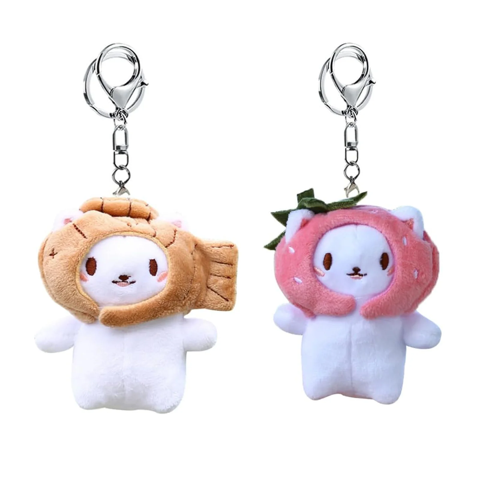 Cute Cartoon Cat with Fish Strawberry Head Cover Toy Pendant Bag Key Chain Decor