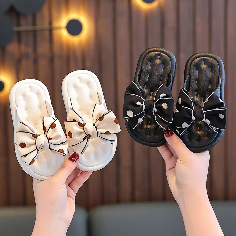 Children Slippers for Girls Outdoor Soft Sole Non-slip Kids Princess Shoes Cute Bow Home Slippers Toddler Bathroom Slides 슬리퍼