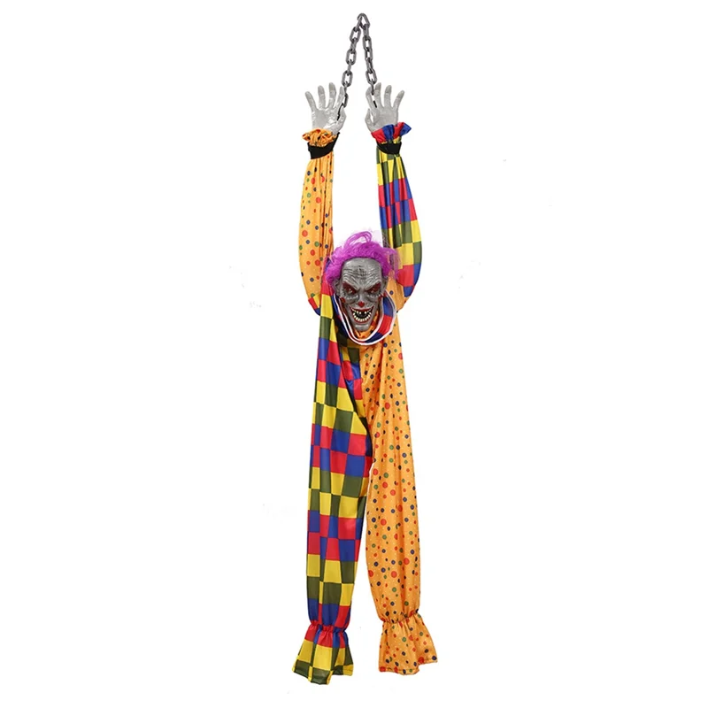 5.6 Ft Halloween Hanging Animated Talking & Shaking Scary Clown with Chain, Touch Activated for Halloween Decor