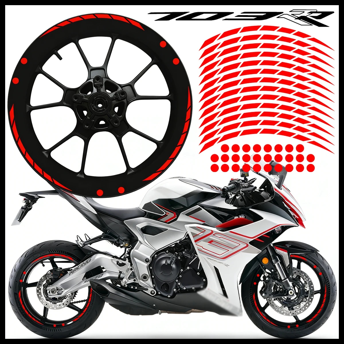 

13 Stripe 28 Polka Dot 1 Set Reflective Motorcycle Wheel Hub Stickers for 17'' ZONTES 703RR Moto Rim Vinyl Accessories Decals
