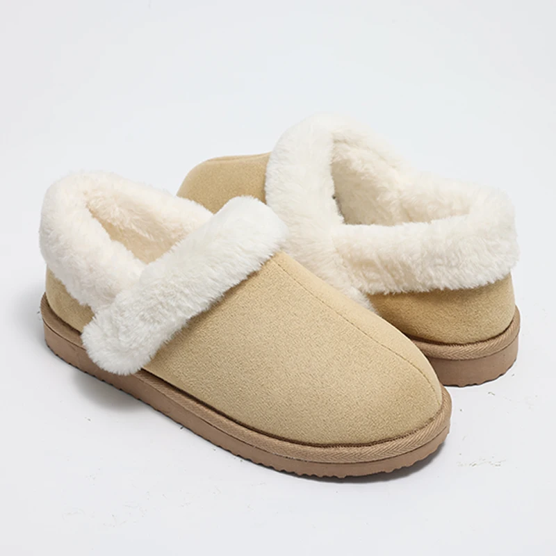 Evshine 2025 Short Plush Women Warm Shoes Fuzzy Lining House Shoes Faux Fur Indoor Flat Shoes Comfort Casual Women Cotton Shoes