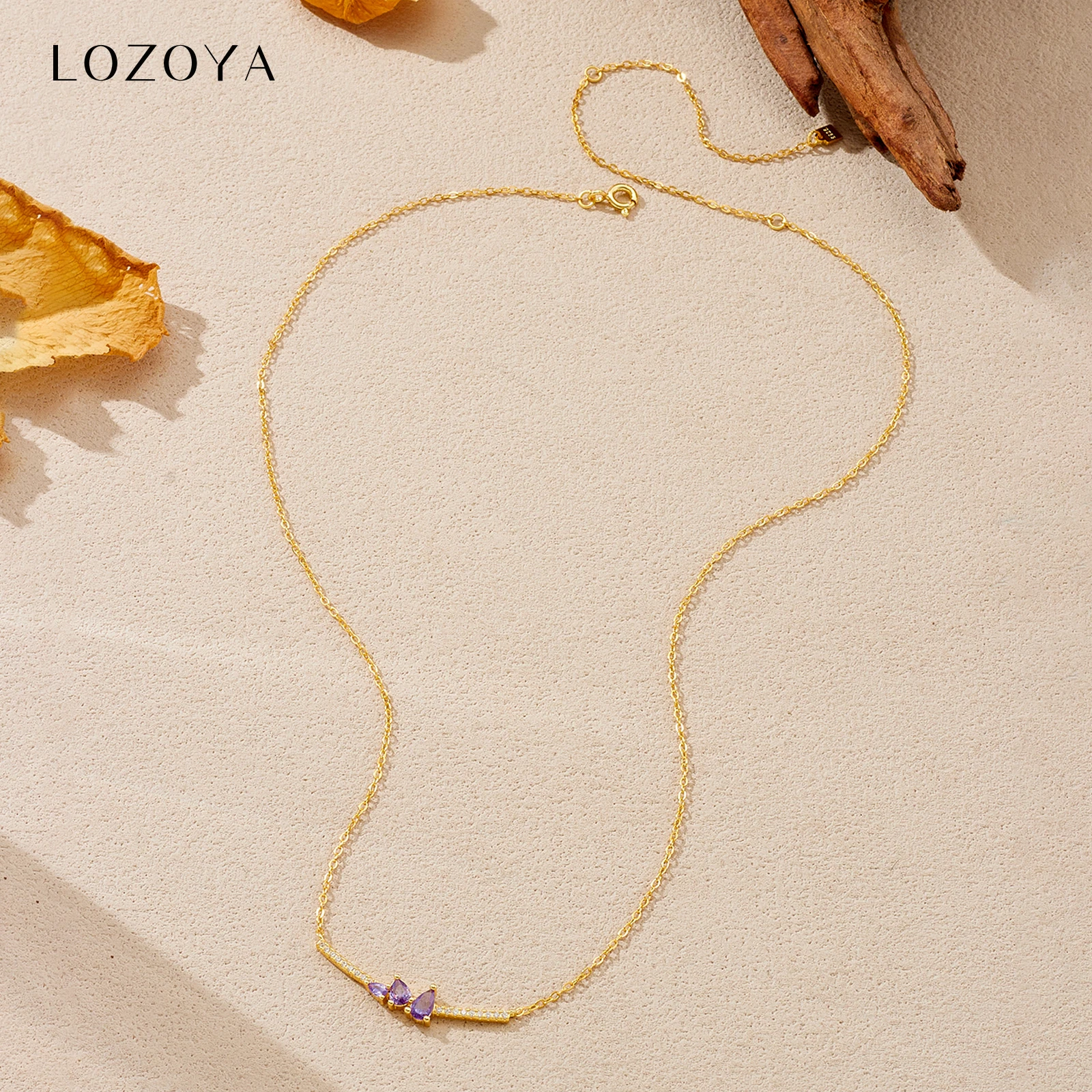 

LOZOYA стерлингового серебра 925 пробы, элегантное грушевидное фиолетовое циркониевое ожерелье с фианитом для женщин, ювелирные изделия для свадебной вечеринки