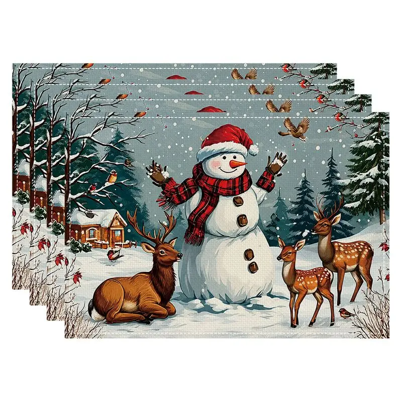 VIKAMA Forest Christmas Mat Waterproof and Insulated Table Mat Holiday Party Home Restaurant Table Decoration Mat
