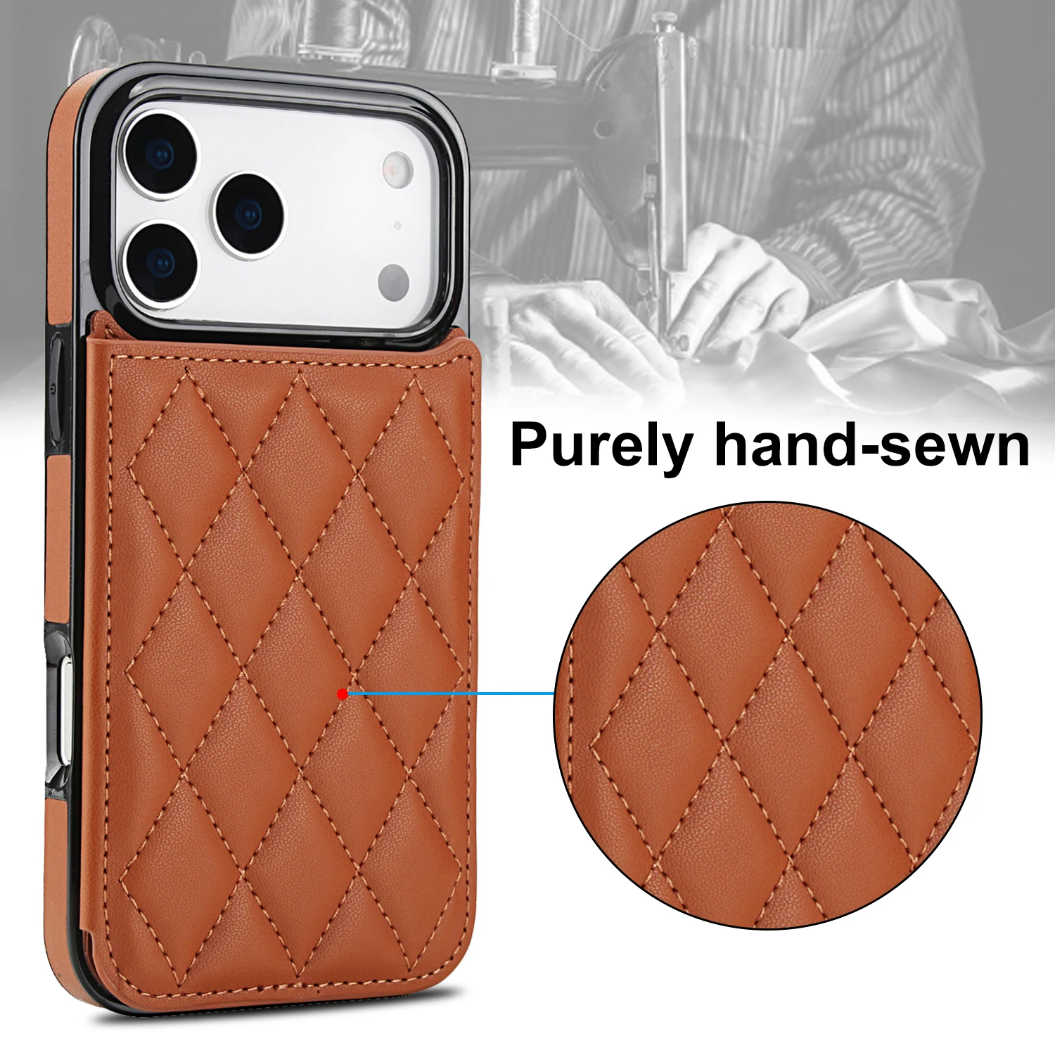 Odporne na wstrząsy skórzane etui-portfel z przegródkami na karty do iPhone 17 Pro Max, 16, 15, 14 Plus, 18 Pro Max, z podstawką i kieszeniami na karty. — zdjęcie produktu 6