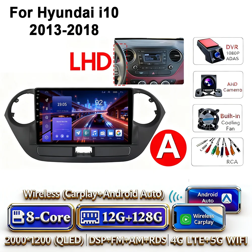 Android 17 2Din Carplay Android Auto 4G WIFI autoradio voor Hyundai I10 2013-2018 GPS DSP BT touchscreen multimediasysteem - afbeelding 1