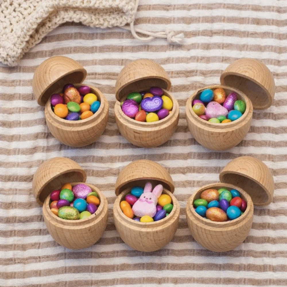 Unfinished Wooden Easter Eggshells Handcrafted Empty Carved Wooden Eggshells Multi-Purpose Mini Easter Egg Hunt Holiday Decor