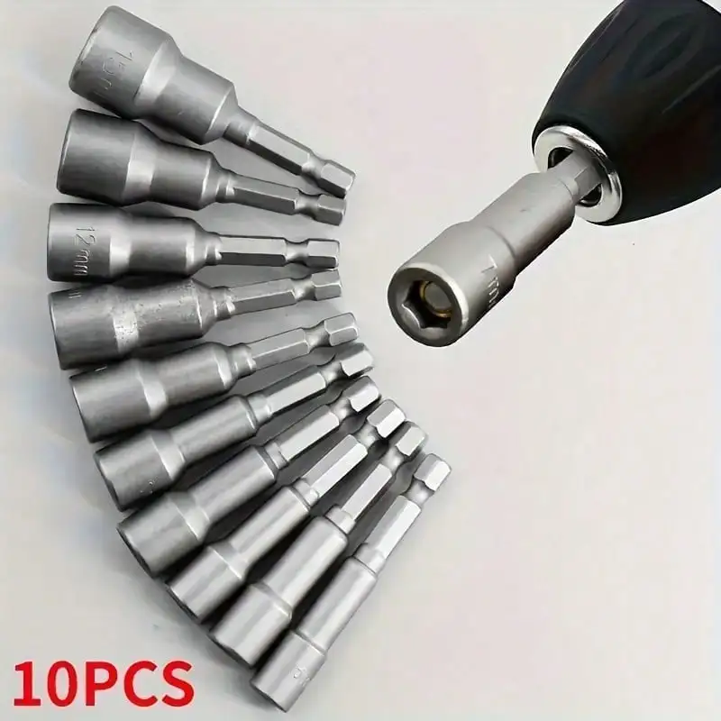 10pcs 6mm-19mm Impact Socket Magnetic Nut, Screwdriver 1/4 Hex Key Set Drill Bit Adapter For Power Drills, Impact Drivers Socket