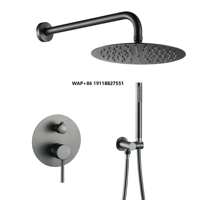 

Luxury Black Round Dual Handle Shower Faucet Set Concealed Bathroom Rain Wall Mounted System with Premium Ceramic Valve Core