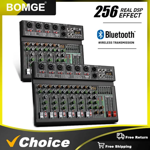 BOMGE Mezclador de audio 256DSP de 4/6 canales USB Bluetooth/catu daya 48V suspendu/cocok untuk studio, pangung DJ, pesta