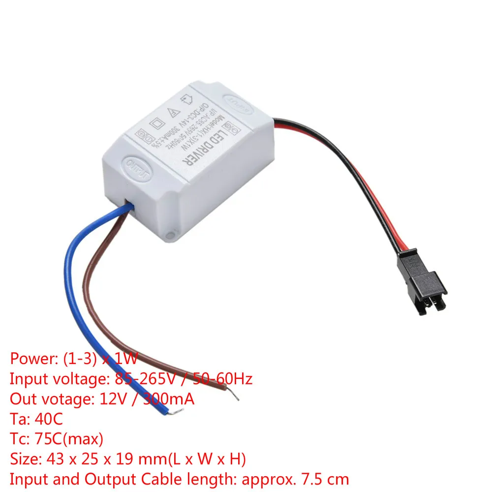 Electronic Transformer LED Power Supply Driver Adapter 3X1W Simple AC 85V-265V To DC 2V-12V 300mA LED Strip Driver