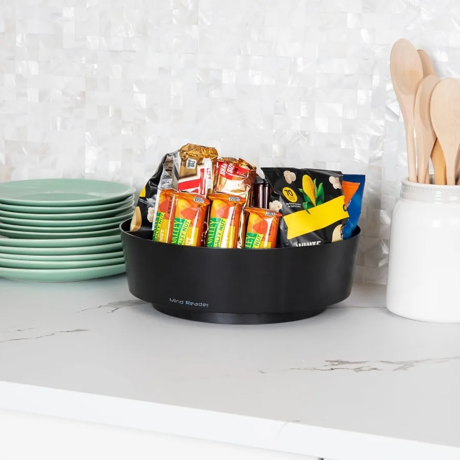 

Mind Reader Snack Carousel Countertop Organizer Snack Tray Condiment Holder Breakroom Kitchen 12 L x 12 W x 4 H Black