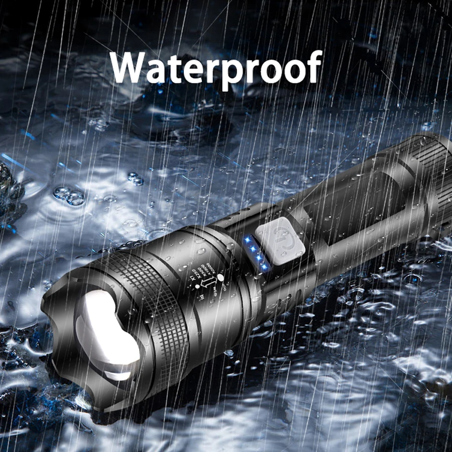 P200 Super Powerful LED Flashlight Zoom Tactical Torch Built-in Battery USB Rechargeable Waterproof Lamp Ultra Bright Lantern