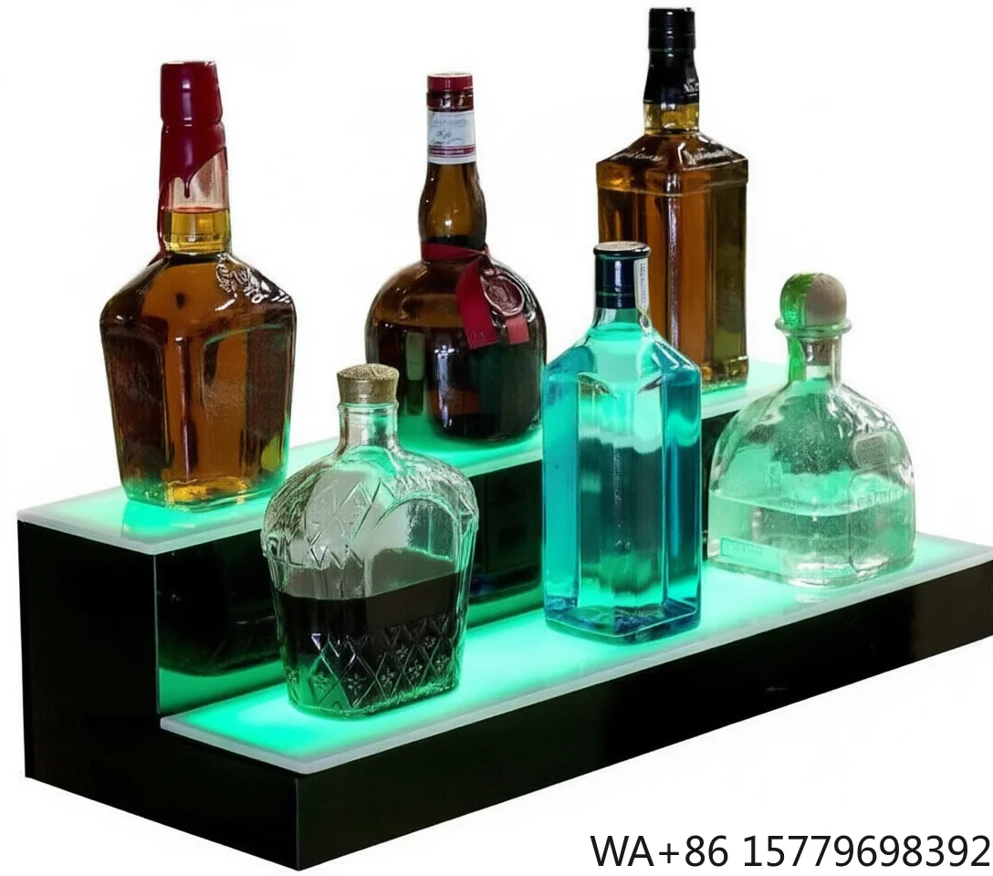 LED Bottle Presenter Acrylic 2 Tier Liquor Display Shelf Glorifier Champagne Whisky Custom Countertop Bar Nightclub KTV