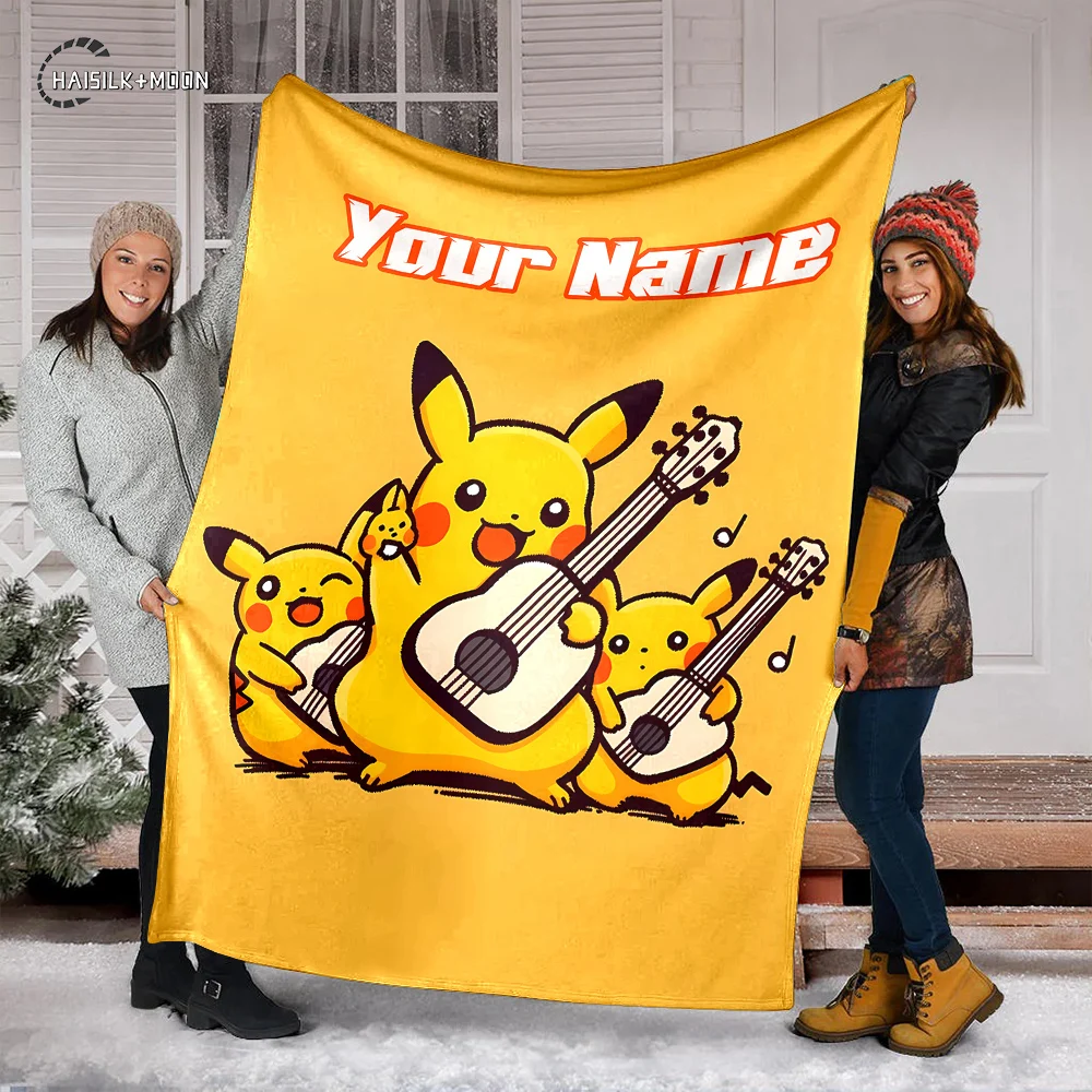 Customized Name Personalized Blanket Pokemon Pikachu Office Soft Fluffy Shawl Warm and Comfortable Blanket Plush Nap Cover Gift