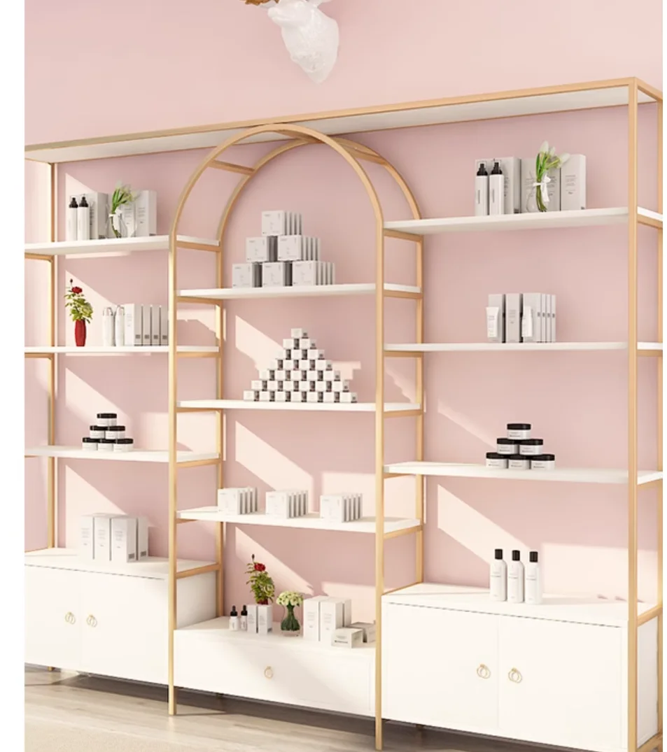 Cosmetics beauty salon display cabinet on the display shelf with hand gift shelves floor shelves