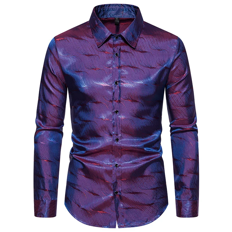 

#4748 Black Purple Gold Red Vintage Long Sleeve Shirt Men Streetwear Hip Hop Shirt Male Turn-down Collar Men's Shirts Autumn