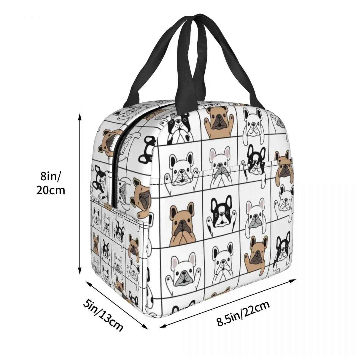 Cute Puppy French Bulldog Lunch Bag Warm Cooler Thermal Insulated Lunch Box for Student School Work Picnic Food Tote Bags