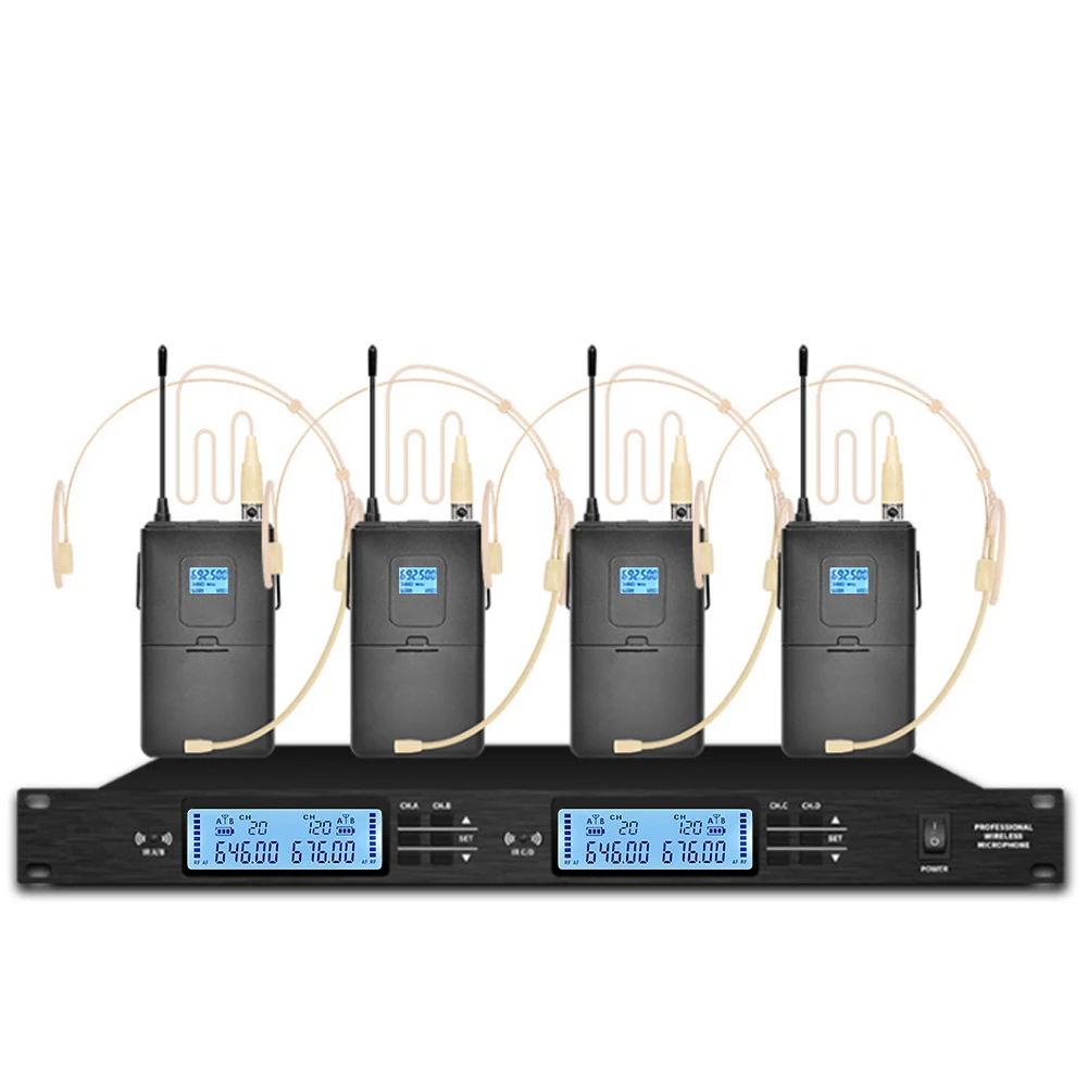 Professional UHF Wireless Microphone 4 Channels Head-Mounted Condenser Microphone, Speech, Broadcast, Teaching, Stage Microphone