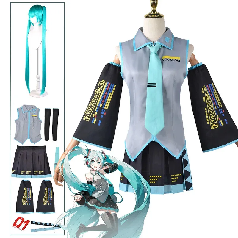 

2025 New Cosplay Costume Classics Hot Anime Midi Dress Miku Wig Clothes Props Women Girl Comiket Halloween Carnival Cos