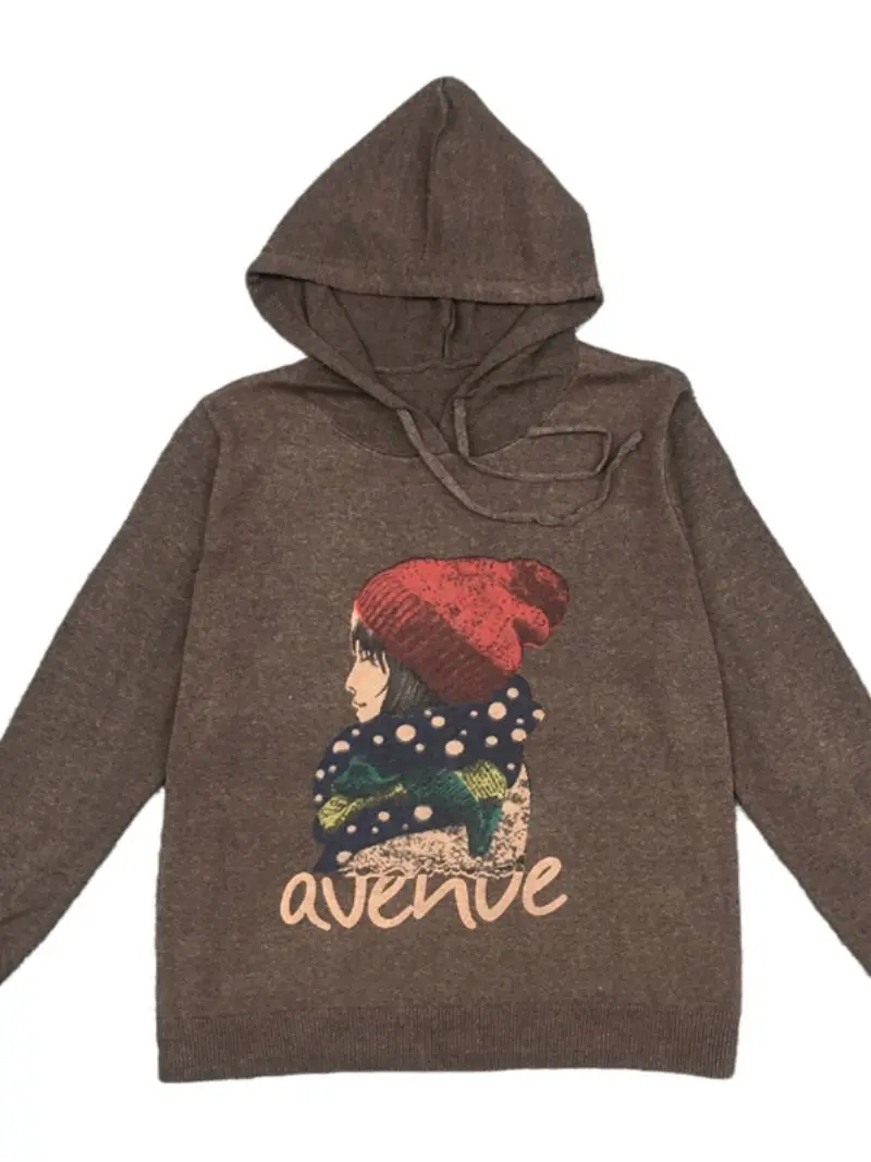 High-End-Teddybär-Kapuzenpullover für Damen, 2025, neuer Herbst, lockeres und vielseitiges, temperamentvolles, bedrucktes Strickpullover-Oberteil