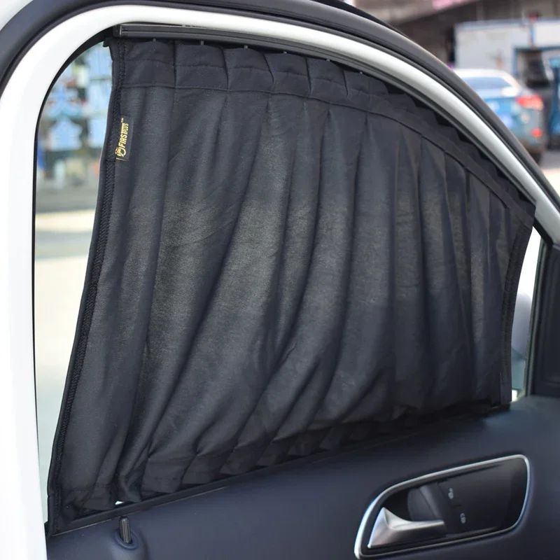 2 x 50L Stretchable Aluminum Rail Car Side Window Sunshade Curtain Auto Window Sun Visor With Elastic Cord - Black/Beige/Gray